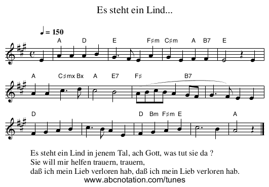 Es steht ein Lind... - staff notation