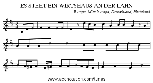 ES STEHT EIN WIRTSHAUS AN DER LAHN - staff notation