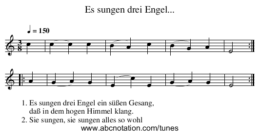 Es sungen drei Engel... - staff notation