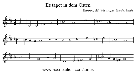Es taget in dem Osten - staff notation