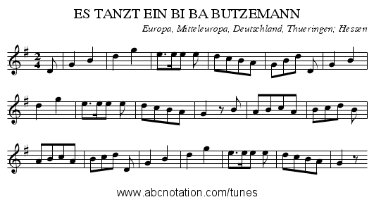 ES TANZT EIN BI BA BUTZEMANN - staff notation