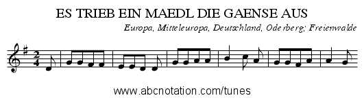 ES TRIEB EIN MAEDL DIE GAENSE AUS - staff notation