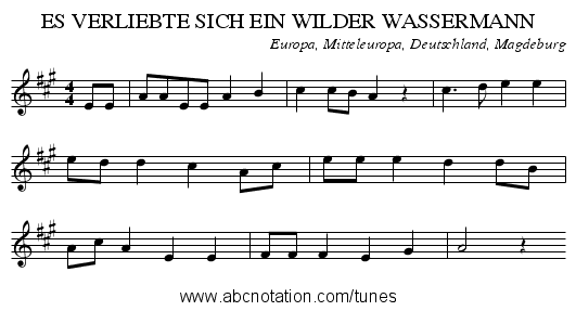 ES VERLIEBTE SICH EIN WILDER WASSERMANN - staff notation
