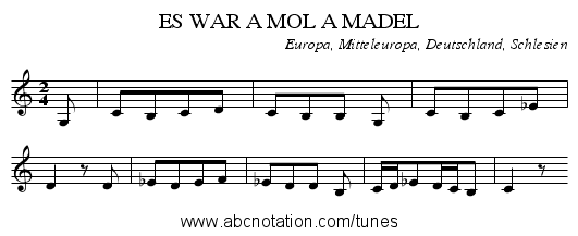 ES WAR A MOL A MADEL - staff notation