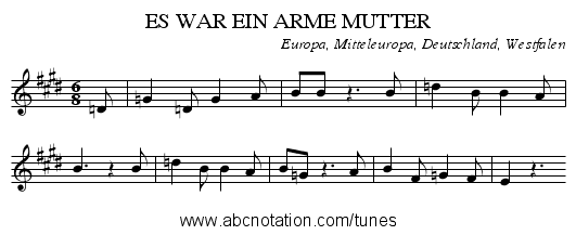 ES WAR EIN ARME MUTTER - staff notation