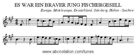ES WAR EIN BRAVER JUNG FISCHERGESELL - staff notation