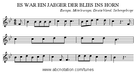 ES WAR EIN JAEGER DER BLIES INS HORN - staff notation