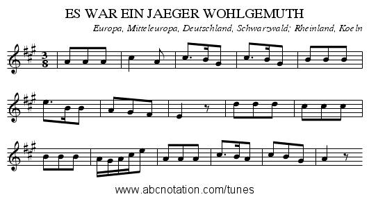 ES WAR EIN JAEGER WOHLGEMUTH - staff notation