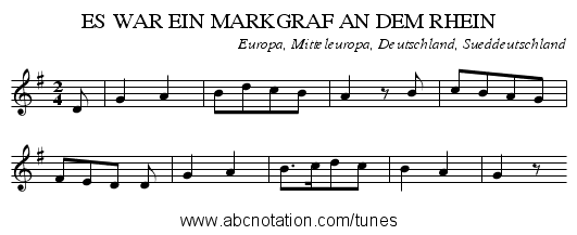ES WAR EIN MARKGRAF AN DEM RHEIN - staff notation