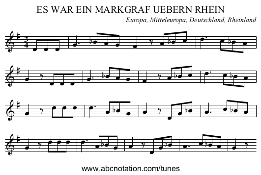 ES WAR EIN MARKGRAF UEBERN RHEIN - staff notation