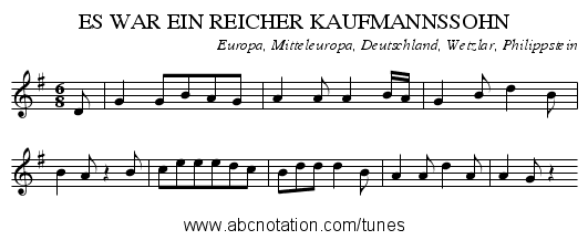 ES WAR EIN REICHER KAUFMANNSSOHN - staff notation