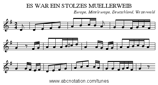 ES WAR EIN STOLZES MUELLERWEIB - staff notation