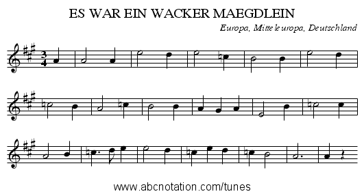 ES WAR EIN WACKER MAEGDLEIN - staff notation