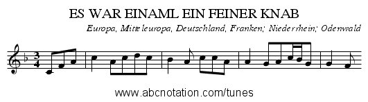 ES WAR EINAML EIN FEINER KNAB - staff notation