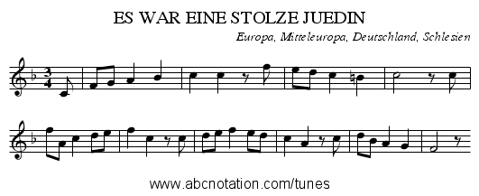 ES WAR EINE STOLZE JUEDIN - staff notation