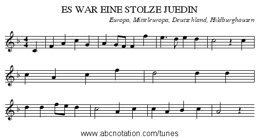 ES WAR EINE STOLZE JUEDIN - staff notation