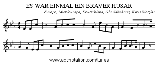 ES WAR EINMAL EIN BRAVER HUSAR - staff notation
