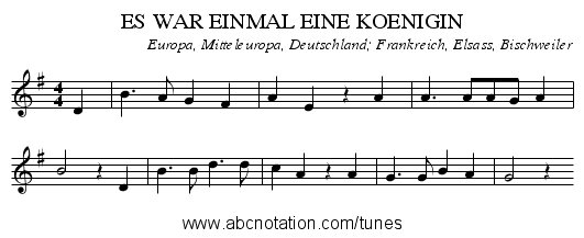 ES WAR EINMAL EINE KOENIGIN - staff notation