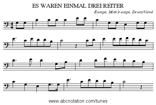 ES WAREN EINMAL DREI REITER - staff notation