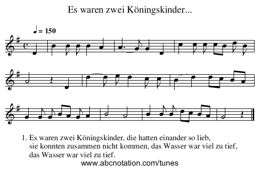 Es waren zwei Köningskinder... - staff notation