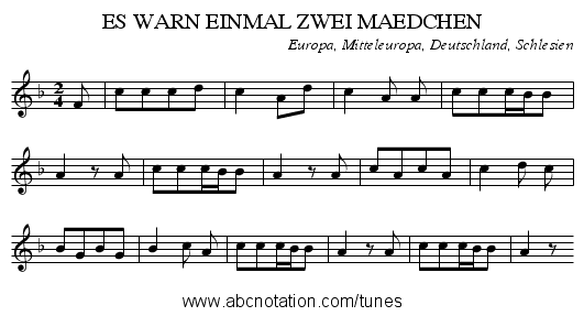 ES WARN EINMAL ZWEI MAEDCHEN - staff notation