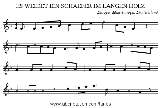 ES WEIDET EIN SCHAEFER IM LANGEN HOLZ - staff notation