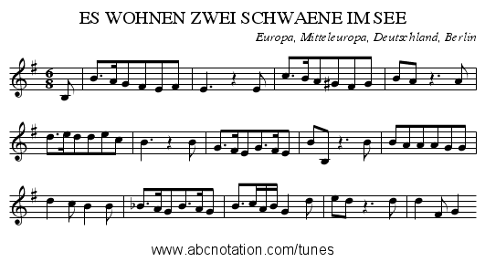 ES WOHNEN ZWEI SCHWAENE IM SEE - staff notation