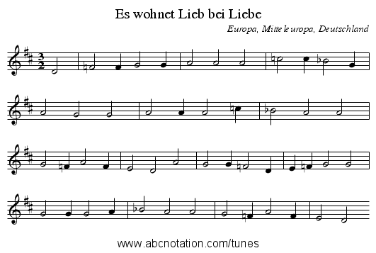 Es wohnet Lieb bei Liebe - staff notation