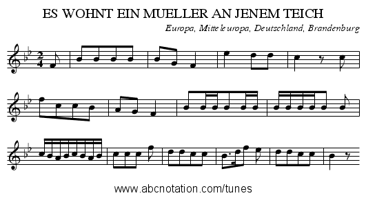 ES WOHNT EIN MUELLER AN JENEM TEICH - staff notation