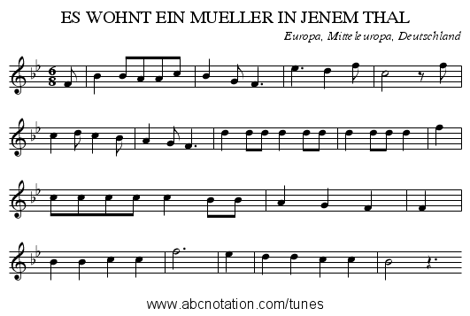 ES WOHNT EIN MUELLER IN JENEM THAL - staff notation