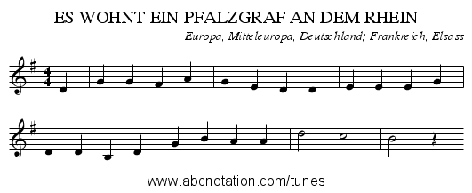ES WOHNT EIN PFALZGRAF AN DEM RHEIN - staff notation
