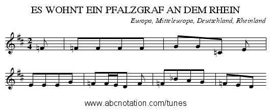 ES WOHNT EIN PFALZGRAF AN DEM RHEIN - staff notation