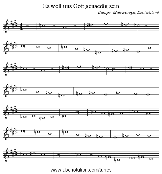Es woll uns Gott genaedig sein - staff notation