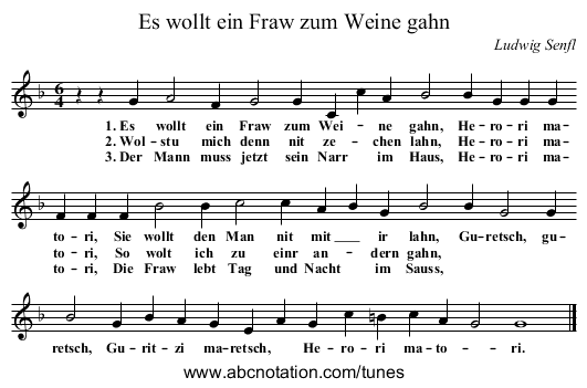 Es wollt ein Fraw zum Weine gahn - staff notation