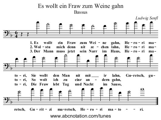 Es wollt ein Fraw zum Weine gahn - staff notation