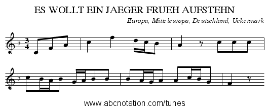 ES WOLLT EIN JAEGER FRUEH AUFSTEHN - staff notation