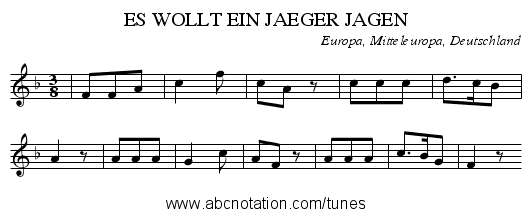 ES WOLLT EIN JAEGER JAGEN - staff notation
