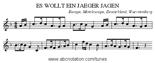 ES WOLLT EIN JAEGER JAGEN - staff notation