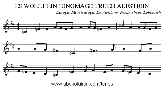 ES WOLLT EIN JUNGMAGD FRUEH AUFSTEHN - staff notation