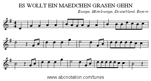 ES WOLLT EIN MAEDCHEN GRASEN GEHN - staff notation