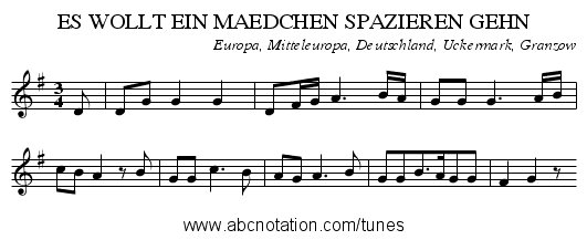 ES WOLLT EIN MAEDCHEN SPAZIEREN GEHN - staff notation