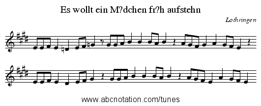 Es wollt ein M?dchen fr?h aufstehn - staff notation