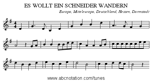 ES WOLLT EIN SCHNEIDER WANDERN - staff notation