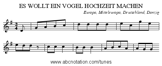 ES WOLLT EIN VOGEL HOCHZEIT MACHEN - staff notation