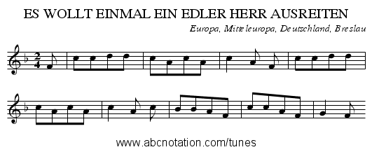 ES WOLLT EINMAL EIN EDLER HERR AUSREITEN - staff notation