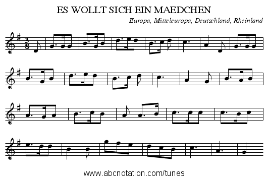 ES WOLLT SICH EIN MAEDCHEN - staff notation