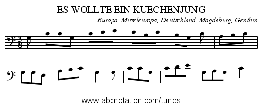 ES WOLLTE EIN KUECHENJUNG - staff notation