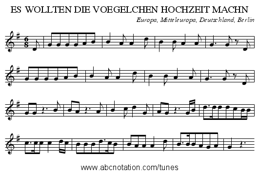 ES WOLLTEN DIE VOEGELCHEN HOCHZEIT MACHN - staff notation