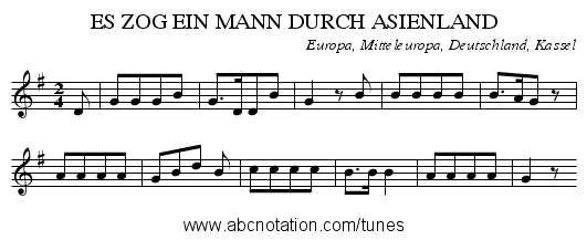 ES ZOG EIN MANN DURCH ASIENLAND - staff notation