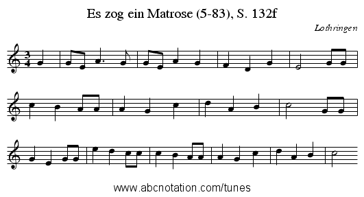 Es zog ein Matrose (5-83), S. 132f - staff notation
